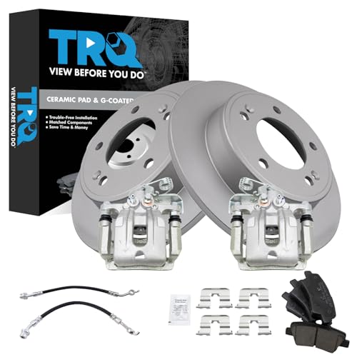 Image of TRQ Rear Brake Pad and Rotor Set Ceramic Coated Rotors Calipers Compatible with 2011-2016 Hyundai Elantra 2013-2014 Elantra Coupe