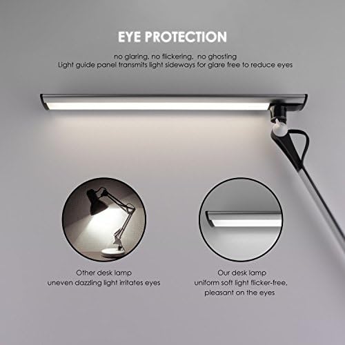 LED Desk Lamp, Joly Joy Dimmable Eye-Caring Swing Arm Lamps, 12W Full Metal Task Lamp with Clamp for Working Studying, 5 Color Modes, 5 Brightness Levels, Touch Control and Memory Function (Silver)