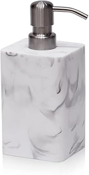 White Marble Style Hand Soap Dispenser, Refillable Liquid Decorative Soap Dispenser for Bathroom Countertop and Kitchen 14.5 Oz