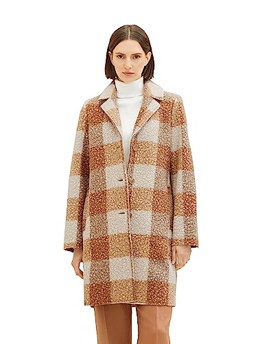 TOM TAILOR Damen 1037554 Boucle Mantel mit Karomuster, 32512-blush beige Check Print, XXXL