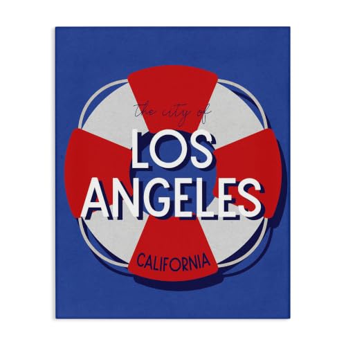 Stupell Industries Los Angeles Beach Coast Ocean Blue Red Word Design Oversized Stretched Canvas Wall Art by Daphne Polselli, 24 x 1.5 x 30, Multi-Color