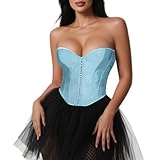 VONMELLI Corset Tops for Women Lace Up Overbust Bustier Shapewear Lingerie Cosplay Costume Light Blue M