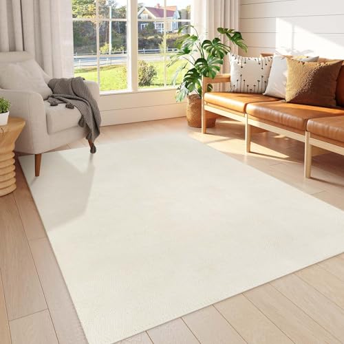 LEEVAN Washable Kitchen Rug 5' x 8', White Bathroom Rugs,