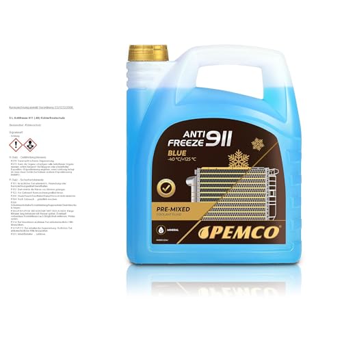 Pemco 911 - Antigelo per radiatore blu G11, 5 litri, protezione antigelo fino a -40° C, VAG TL774C