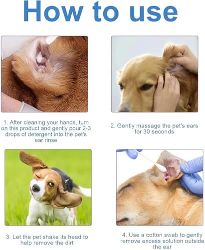 Image of Dog Ear Cleaner - Dog Ear Inflammation Therapy with 0.012% Hypochlorous Acid for Itch Relief, Soothe Ear Inflammation, Removes Wax, Odor, with 30 Cotton Swabs, 4 Fl oz