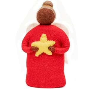 Handmade Felted Wool Guardian Angel Christmas Tree Topper Collection Heirloom Quality Peace Angels Xmas Tree Toppers Versatile Holiday Ornament Christmas Decorations for The Home Red Angel