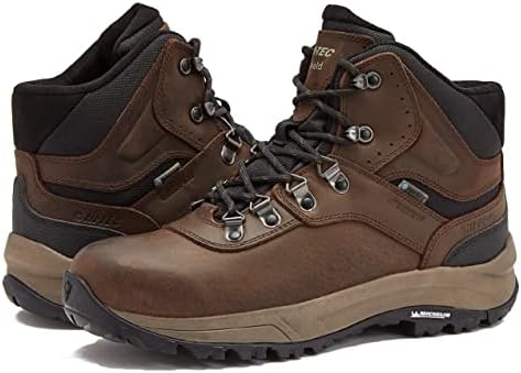 HI-TEC Altitude VI I WP Leather Waterproof Men's Hiking Boots, Upgraded New 2022 Model with High Performance Michelin Rubber Outsoles for Trail and Backpacking   - Dark Brown Tan, 8.5 Medium