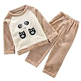 DEBAIJIA Baby Hauskleidung 0-12T Kleinkind Heimanzug Kinder Schlafanzüge Säugling Pyjama Junge Nachtwäsche Mädchen Flanell (Khaki-140)