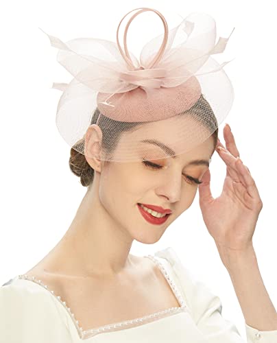 Cizoe Tea Party Fascinator Kentucky Derby Hat Fascinator Pillbox Hat Headband For Cocktail(A-Blush Pink #TOP13