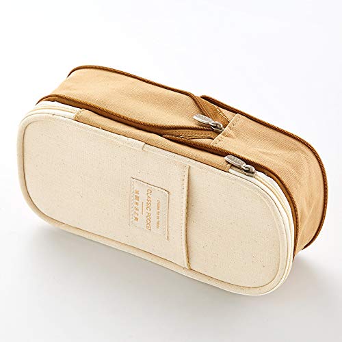 Preisvergleich Produktbild Große Schicht Doppelschicht Macaron Federmäppchen Leinwand Schreibwaren Tasche Aufbewahrungstasche Kosmetiktasche für Jungen Mädchen Schule & Bürobedarf, Khaki 382