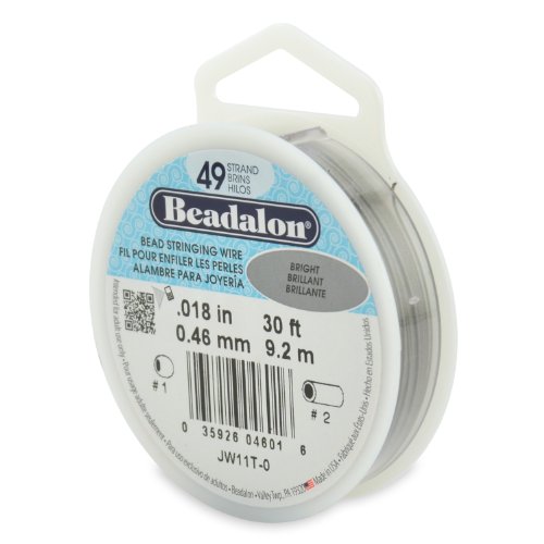 Beadalon JW11T-0 Stringing Wire 49-Strand .018-Inch (.46-Millimeter) Diameter 30-Feet/Pkg, Bright