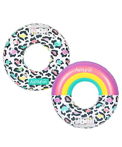 Airmyfun - Pack De 2 Boyas Hinchables Redondas Xxl Para Piscina Y Playa Ultra Confort Flotador Deluxe – Pack Twin Donut Leopard Ø120 Cm