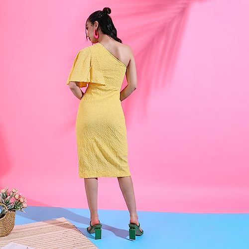 Image of PINACOLADA Women's Solid Dress for Casual Wear | Regular Sleeve | Quality Stretchable Fabric | Dress Crafted with Enhanced Stretch and Comfort Fit for Everyday Wear