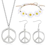 HUASAI Peace Sign Necklace Earrings Set for Women Hippie Costume Accessories 60s 70s Jewelry Outfits Boho Party Jewelry Gifts