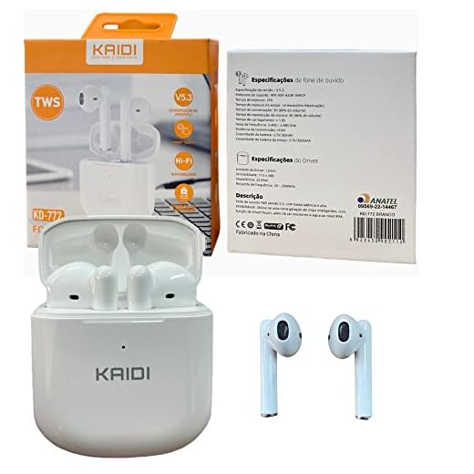 kaidi Fone de ouvido sem fio TWS bluetooth com microfone, formato em haste, IPX4 e energia para 4 horas totais na cor branco kd-772 compativel com android e ios sem fio
