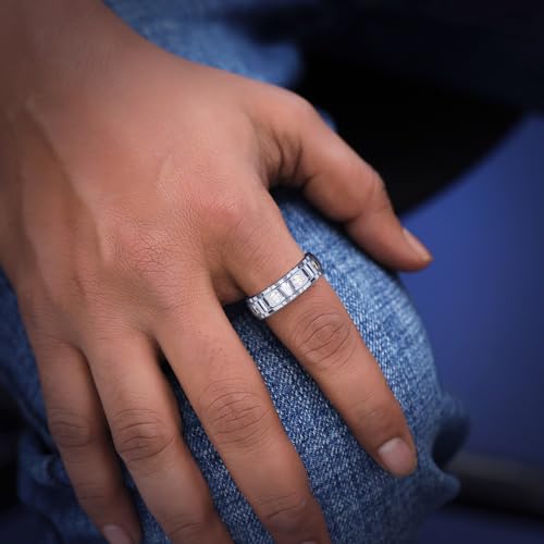 1 1/4 Carat Round Cut Moissanite Diamond Men's Bezel Set Eternity Anniversary Wedding Band Ring In 14K Gold Over Sterling Silver Jewelry Gift For Men (VVS1 Clarity, 1.25 Cttw)3