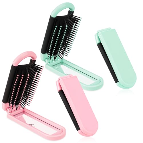 2 cepillos de viaje para el cabello, cepillo de pelo de viaje con espejo, cepillo plegable para mujeres y hombres, mini cepillo húmedo portátil compacto cepillo de pelo, mini cepillo de pelo, peine de