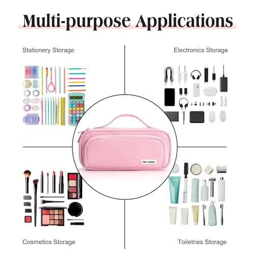 Ralnitote Large Pencil Case for Girls and Boys, Aesthetic Pencil Case Organizer with Handle, Cute Pencil Pouch for School & Office Supplies-Pink - Image 5