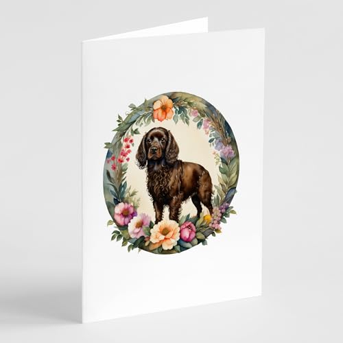 Caroline's Treasures Boykin Spaniel and Flowers Greeting Cards and Envelopes Pack of 8 Blank Cards with Envelopes Whimsical A7 Size 5x7 Blank Greeting Cards