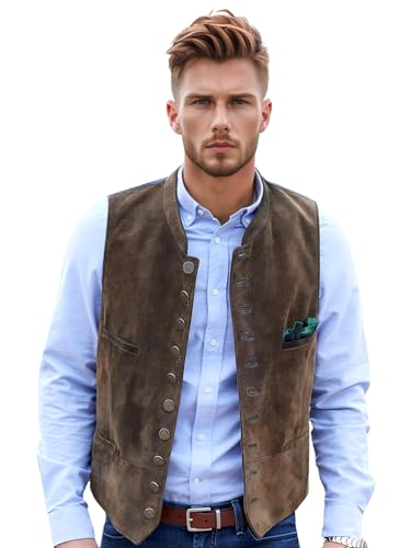 Men's Suede Leather Vest Casual Western Cowboy Jacket Wedding Waistcoat