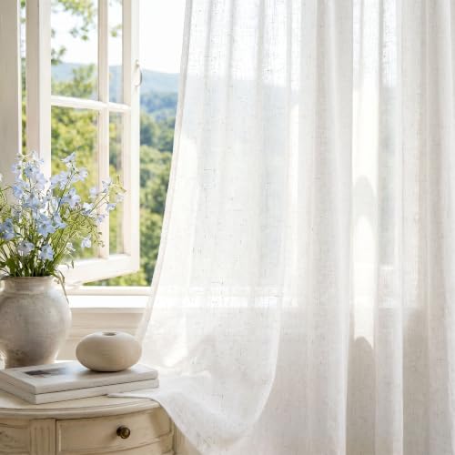 Deconovo Transparente Gardinen Leinen Kräuselband Vorhang Offwhite Leinenoptik – Ansicht 4