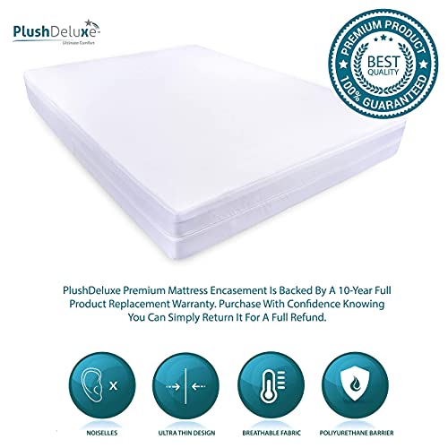 PlushDeluxe Premium 100% Waterproof Mattress Encasement Breathable Soft Cotton Terry Surface (King 12''-15" Deep)