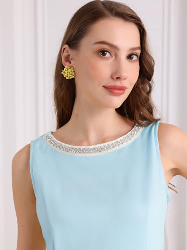 Image of Hobemty Women's Boat Neck Sheath Dresses Sleeveless Work Rhinestone Dress