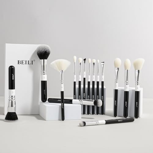 BEILI Makeup Brushes 15Pcs Makeup Brush Set Premium Synthetic Foundation Powder Contour Blush Concealer Eye Shadow Blending Make Up Brush Kit, Black