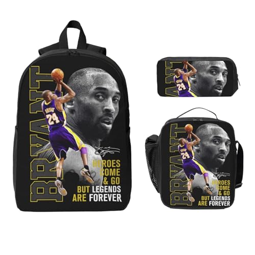 3 Piece Basketball Player 8 And 24 Large Capacity Travel Backpack+Lunch Box+Pencil Case For Men Women Fans Notebook Laptop Bags Hiking Camping Work-Style 8