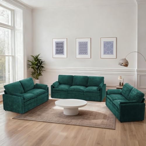ACMEASE 3 Pieces Chenille Sofa Set w/Two Arm Pillows, Teal