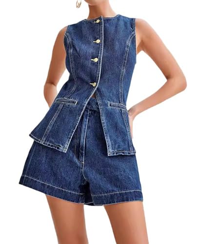 NIFTRIRY Two Piece Sets for Women Summer Vest Outfits Denim Suiting