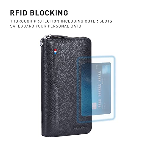 Bison Denim Mens Credit Card Wallet Long Wallet Genuine Leather Billfold Zip Around Checkbook Wallet 27 Credit Card Slots #TOP4