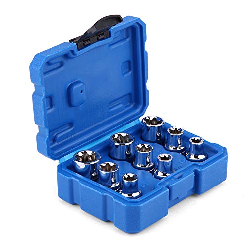 1/2"Zoll Drive 9 Stück E-Type Torx Star Bit Sockel-Satz E10-E24 Reparatur-Werkzeugsatz Torx-Stern-Bit mit Box Cover