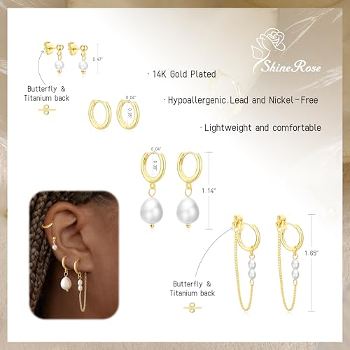 4Pairs Pearl Dangle Earrings Stacks For Women Trendy Drop Chain Set Multiple Piercing Dainty 14K Gold Silver Jewelry2