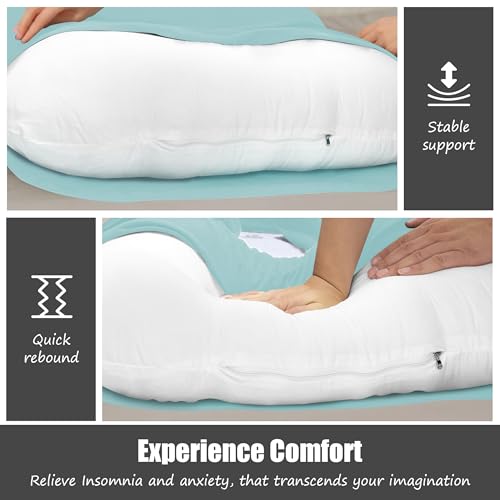 HIPHOP PANDA U-Shaped Pregnancy Pillow for Sleeping - Full Body Maternity Support Pillow with Removable Cover - Comfort for Back, HIPS, Legs, Belly - 57 Inch for Pregnant Women, Ice Blue