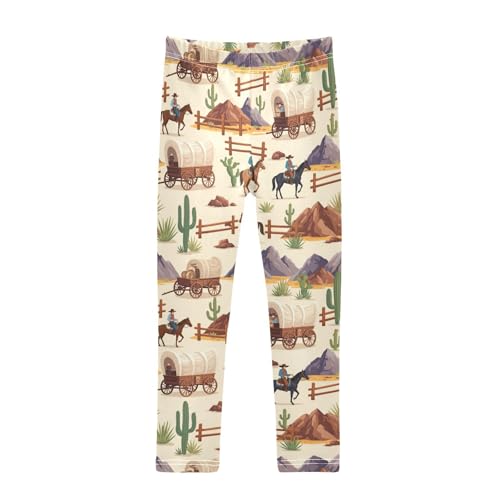 J JOYSAY Western Cowboy Wagon Girls Leggings Soft Comfortable Stretchy Kids Girls Capri Leggings Size 4-10T
