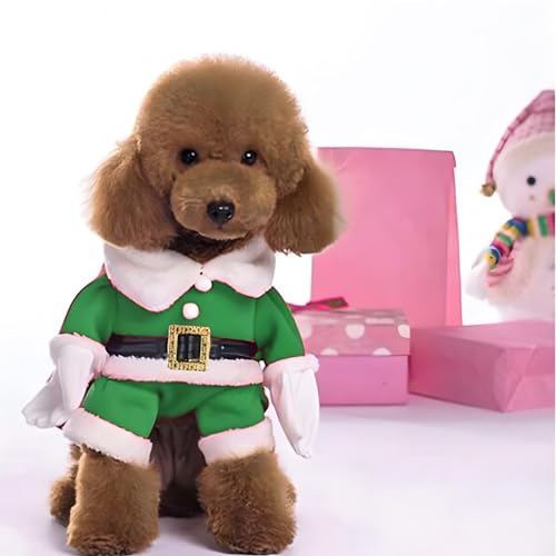 NACOCO Pet Christmas Costumes Dog Suit with Cap Santa Claus Suit Dog Hoodies Cat Xmas Costumes (Green, XL) - Thumbnail 2
