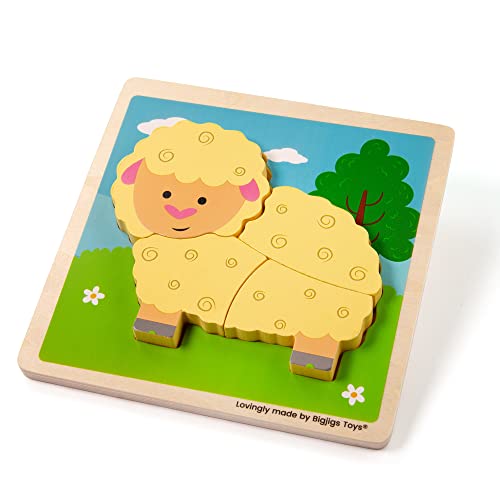 Bigjigs Toys Chunky Lift-Out Sheep Puzzle, Wooden, Jigsaw, 4-Piece, Toddler, 1 Count