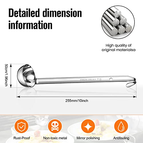 10 Pieces Stainless Steel Ladle With Pouring Rim Soup Handle Ladle Metal Sturdy Measured Ladles Serving Spoons With Long Hook Handles For Cooking Soup Sauce Kitchen Stirring Restaurants Home (1 Oz) #TOP1