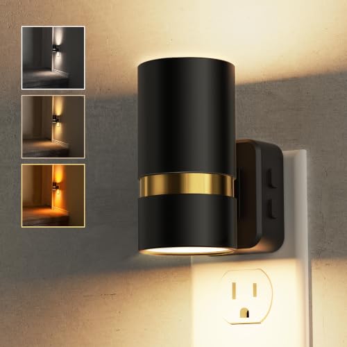 Image of L LOHAS LED Night Lights Plug into Wall 3CCT 2 Pack | Amber /3000k /5000K Color Change Night Light with Dusk to Dawn Sensor, 5 Level Dimmable, Plug in Night Light Black Housing