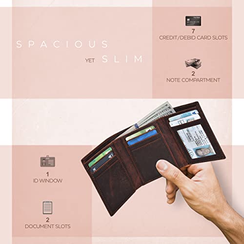 Estalon Real Leather Trifold Wallet For Men-Rfid Slim Tri Fold Wallets Minimalist 3 Fold Credit Card Holder Id Window Christmas Gift #TOP2