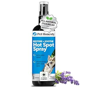 Pet Honesty Restore + Soothe Hot Spots Spray for Dogs & Cats - Gentle on Sensitive Skin, Chlorhexidine Alternative Spray, Soothes Itching, Irritation with Aloe and Microsilver (Lavender) - 4oz Pet Honesty Restore Soothe Hot Spots Spray for Dogs Cats Gentle on Sensitive Skin Chlorhexidine Alternative Spray Soothes Itching Irritation with Aloe and Microsilver Lavender 4oz
