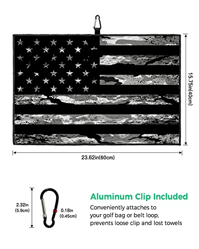 America Golf Towel For Golf Bags With Heavy Duty Carabiner Clip Camouflage Flag Microfiber Waffle Golf Towels For Men Women,Quick Dry Towels For Cleaning Club And Balls Grey Camo Usa Star Stripe Flag #TOP2