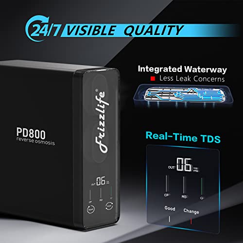 Frizzlife 800GPD Reverse Osmosis Water Filter, NSF/ASNI 58&53&42&372 Standard, Alkaline Mineral pH+ Tankless Reverse Osmosis System, 9-Stage Under Sink Filtration RO, 2:1 Pure to Drain, PD800-TAM4