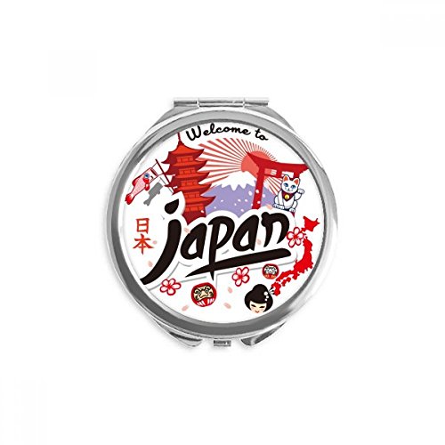 Miroir de poche japonais rouge et noir chat de la chance portable de 2,6 pouces