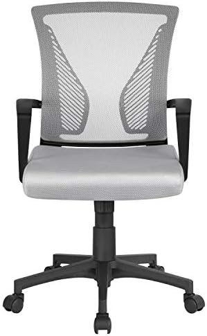 Yaheetech Adjustable Desk Chair Executive Computer Office Chair Ergonomic Swivel Mesh Chair with Comfy Lumbar Support and Arms for Home Light Grey