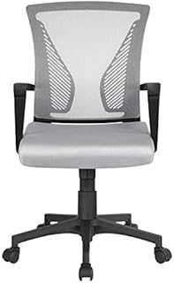 Yaheetech Adjustable Desk Chair Executive Computer Office Chair Ergonomic Swivel Mesh Chair with Comfy Lumbar Support and Arms for Home Light Grey