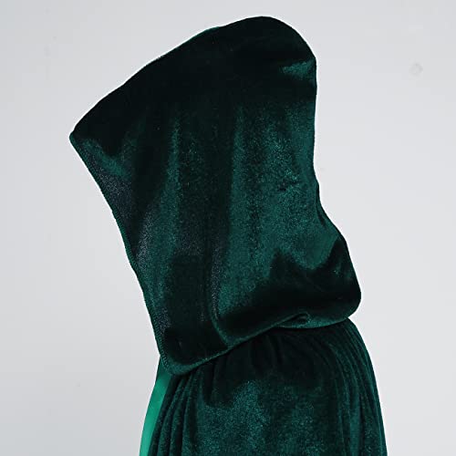 Regenboog Kids Velvet Cape with Hood,Green Cloak for Kids,Short Velvet Cape Women,Halloween Costume Cape,Masquerade,Witch,Wizard,Renaissance,Size L,39inch