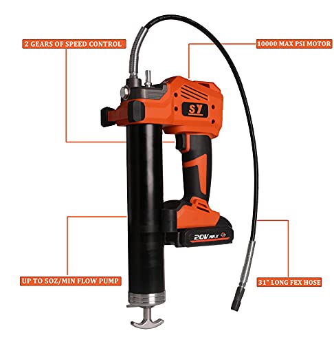 Autolock SY 20V Cordless Electric Grease Gun,10000 PSI Heavy Duty Grease Gun Set with 17 oz Load-31-Inch Spring Flex Hose,High Pressure Lubricating Tool -1 Battery&1 Charger Included