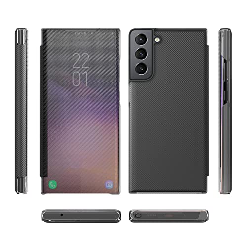 Capa para Samsung Galaxy S22/S22 Plus/S22 Ultra, capa flip de couro de fibra de carbono premium com